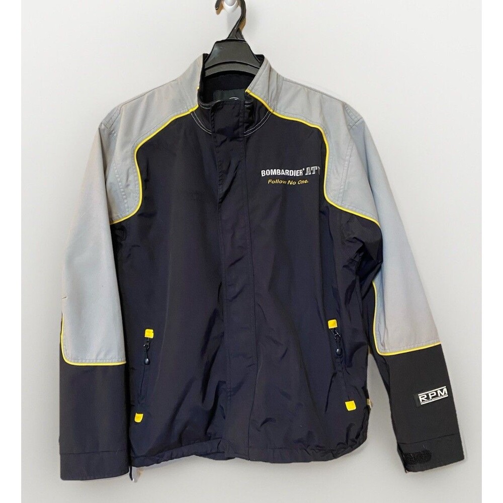 Bombardier ATV Riding Follow No One Jacket Sz L Fleece Lined RPM BRP Black Gray
